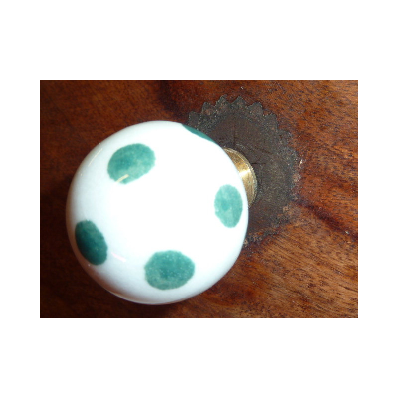 Boutons boule blanc pois vert émeraude
