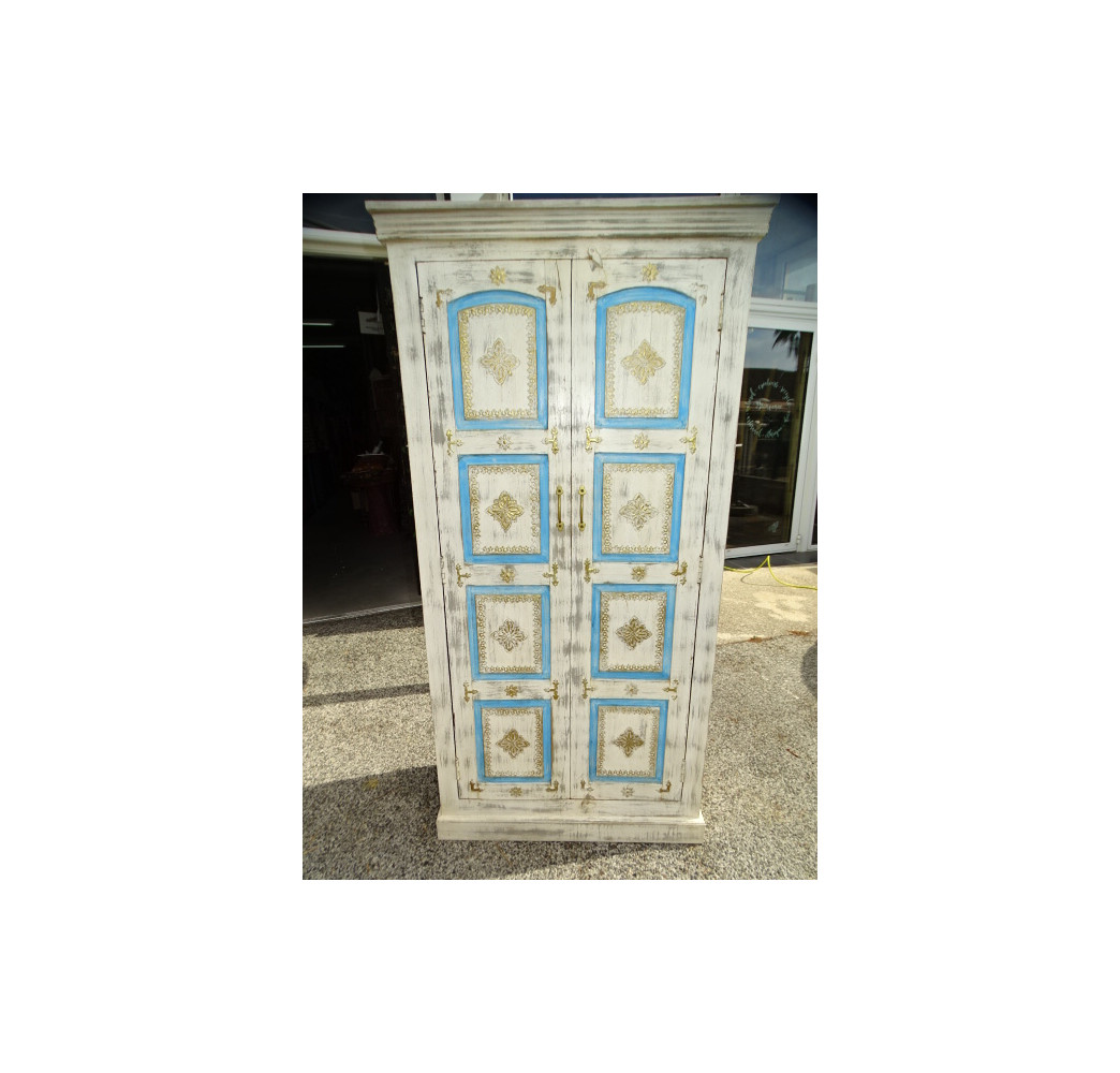 Wardrobe with white and turquoise brass plates 90x40x180 cm