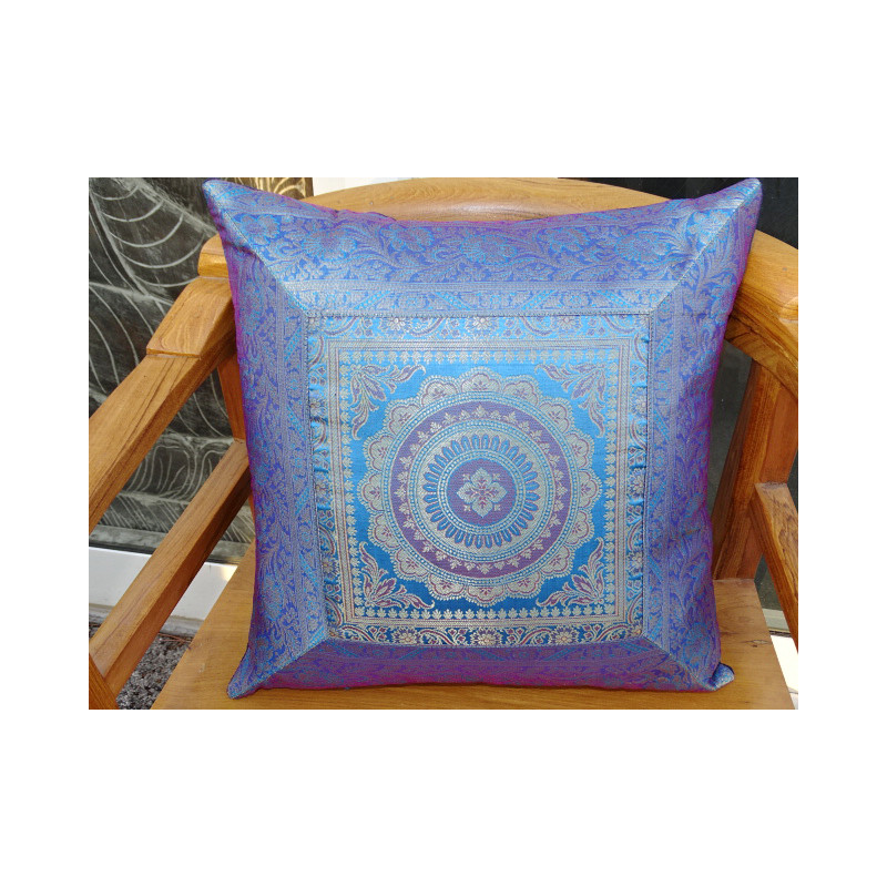 Mandala cushion cover turquoise brocade edge