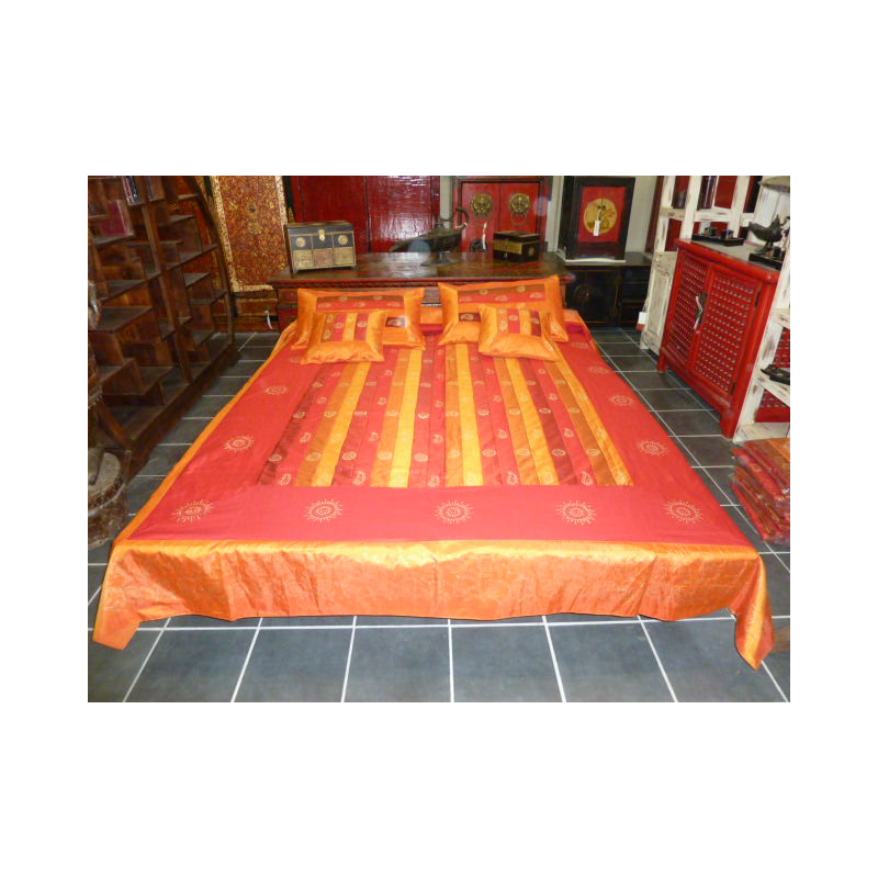 Parure de lit rayures taffetas Rouge et orange