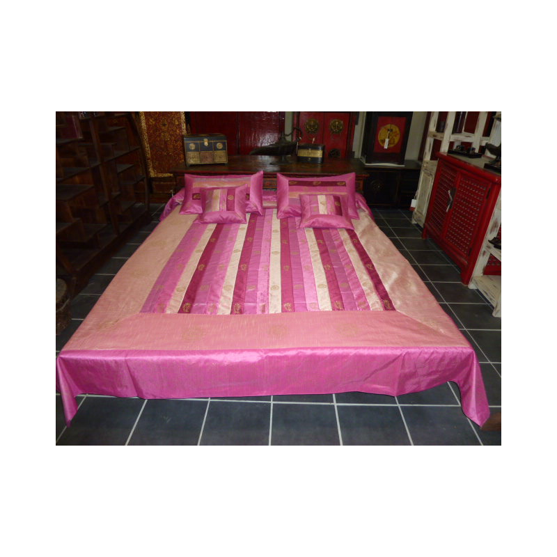 Quilt cover rayures taffetas pink and fushia
