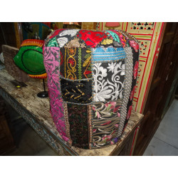 Indian pouf in black recycled fabric...