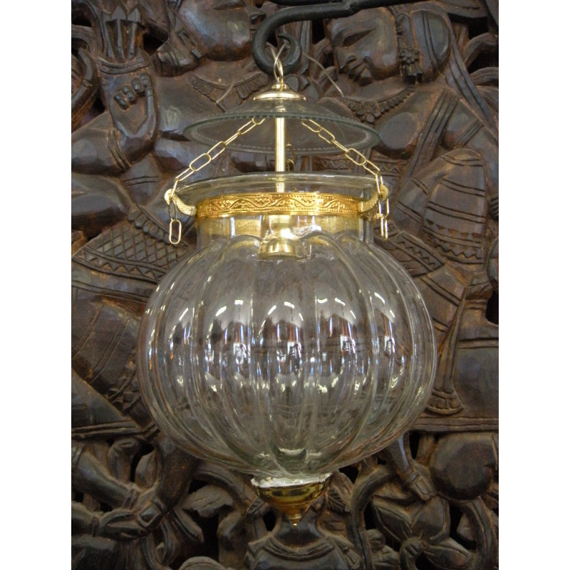 Lampe indienne KHARBUJA verre souflé transparente 22x22 cm