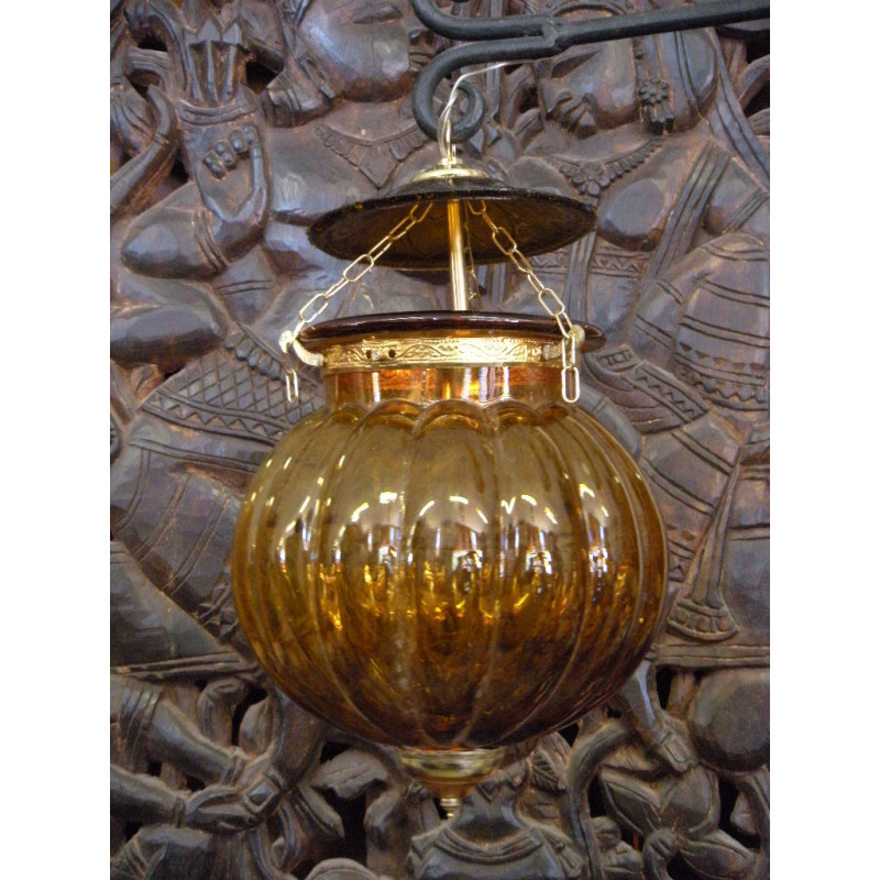 Lampe KHARBUJA verre souflé jaune 22x22 cm