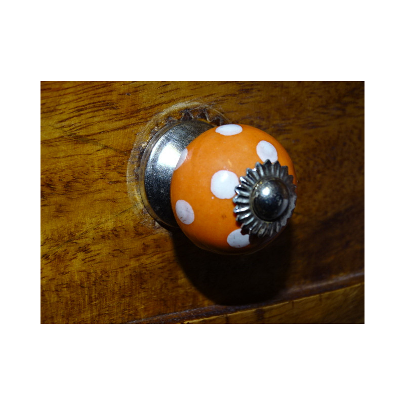 Mini boutons orange pois blanc/argent
