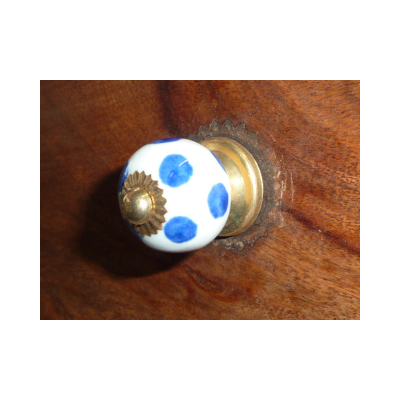 Mini boutons porcelaine blanc pois bleu outremer