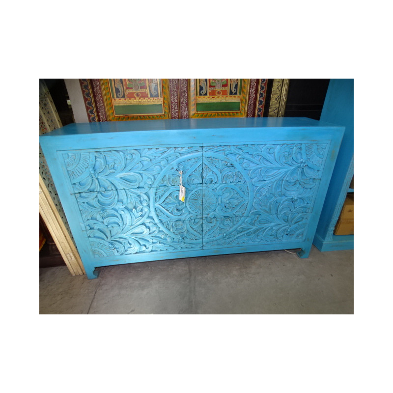 Large carved and turquoise chest of drawers 6 large drawers