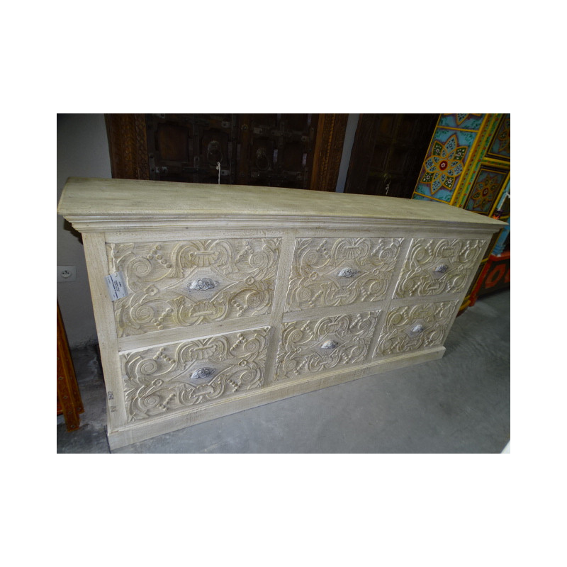 Chest of drawers or haberdashery cabinet with six large drawers in white patina