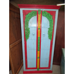 Turquoise and red arch cabinet with...
