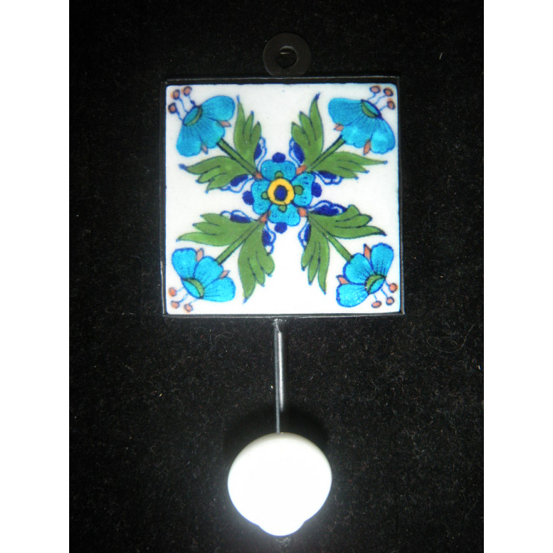 wall hook ceramic 8x8 cm 5 flowers turquoises and white