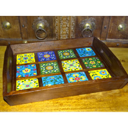 Multicolored ceramic tiles rosewood top