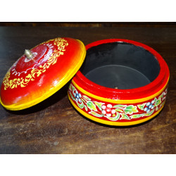 Hand painted red round box with a...