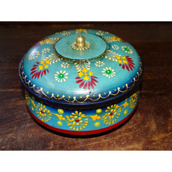 Hand painted green round box with a...