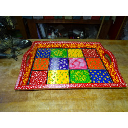 Mango wood tray hand painted red...