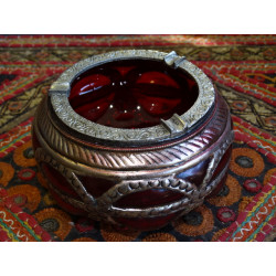 Ashtray glass and metal Red