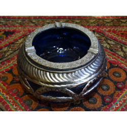 Ashtray glass and metal Blue