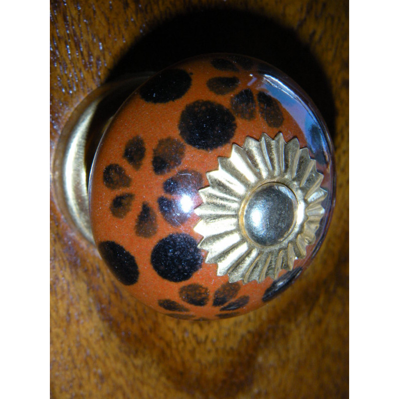 Porcelain knobs brown flower blacke
