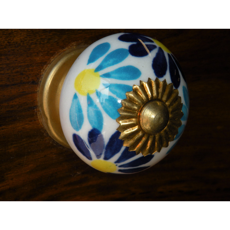Boutons en porcelaine turquoise outremer