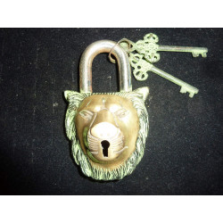             padlock brass head of lion