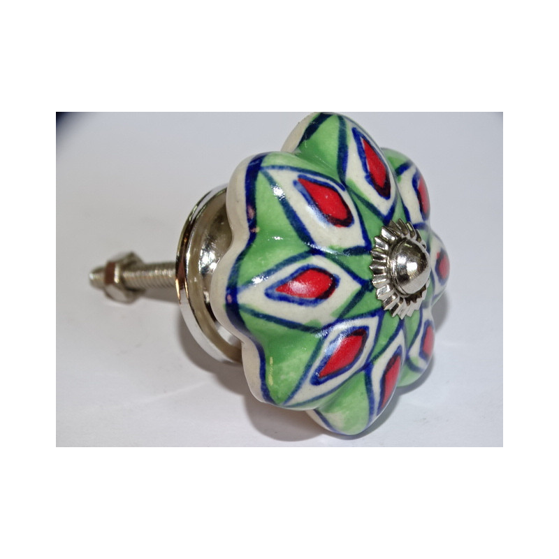 Pumpkin handle in green porcelain and red flowers - silver