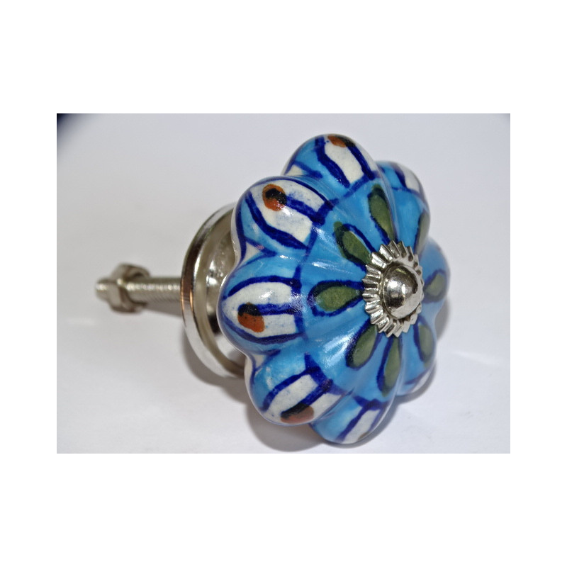Pumpkin handle in turquoise porcelain and white petals - silver