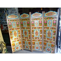 Carved flowers painted folding screen.  