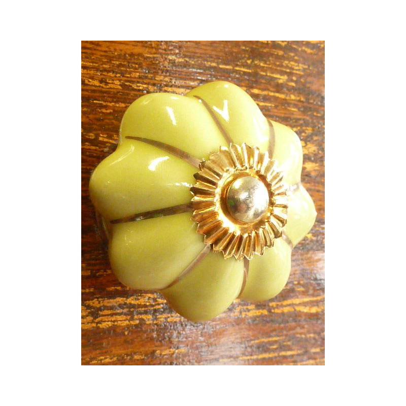 Porcelain knobs yellow canarie filet gold