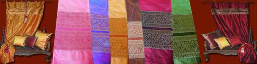 curtains brocade saree with edge. Indian furniture.