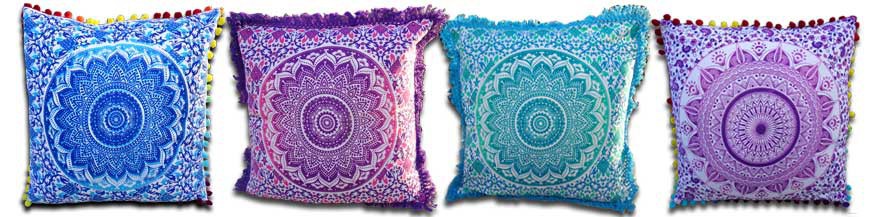 Cushion covers 40x40 cm cotton with fringes and pompoms