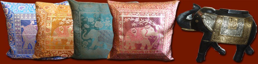Cushions with border and an elephant, Indian furniture