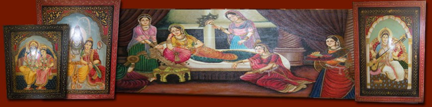 Peintures indiennes réalisées par les artistes du Rajasthan.